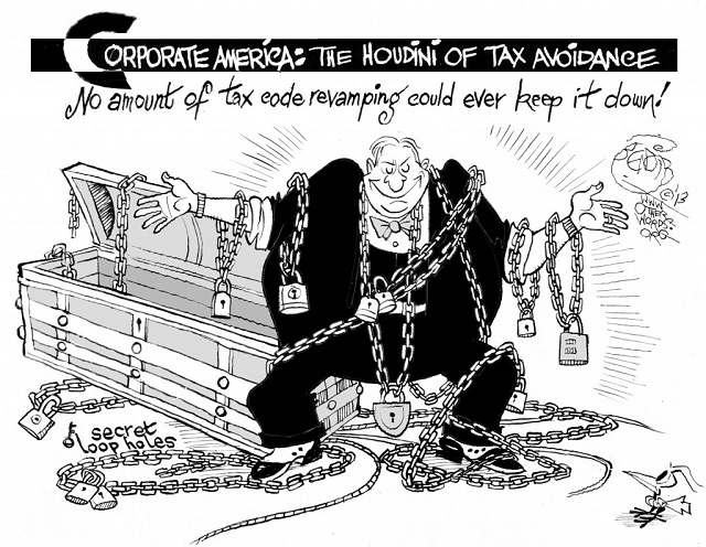OtherWords - Corporate Tax Houdini by Khalil Bendib 